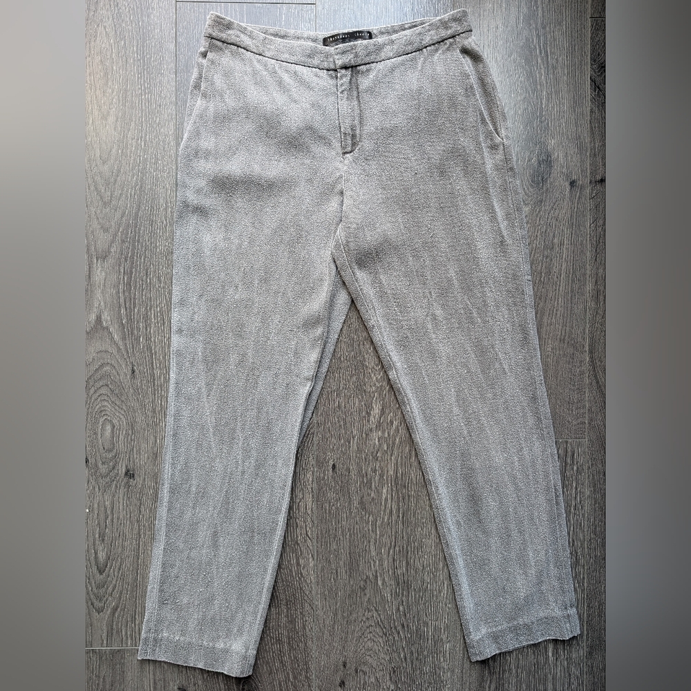 THEYSKENS THEORY "Padgette" Raw Silk Grey Cropped Slim Trousers Pants, SZ 6 / 40